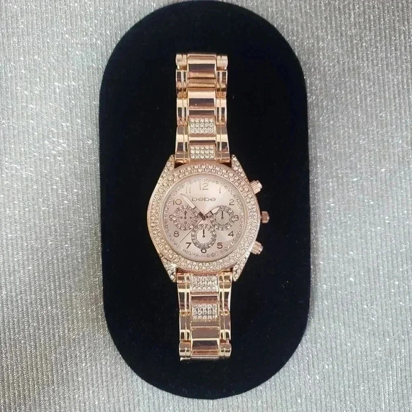 bebe Accessories - BEBE Rose Gold Rhinestone Embellished Watch
